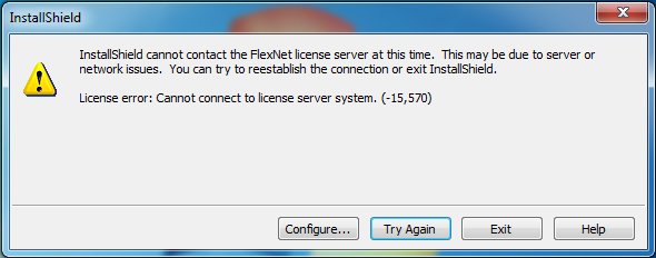 License error: Cannot connect to license server system. (-15,570)