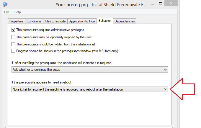 InstallShield Prerequisite Editor - If the Prerequisite Appears To Need a Reboot
