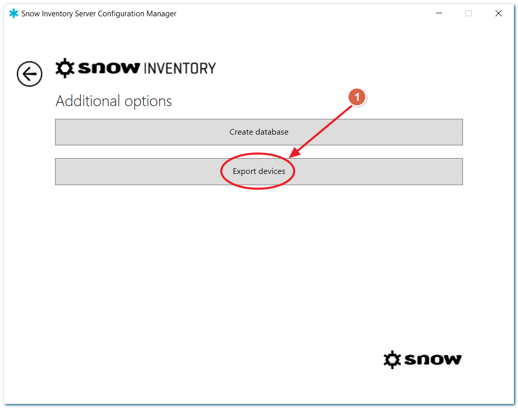 Additional options page, Select "Export devices" button.