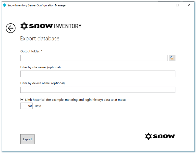 Fill out the options of what systems you want to export.