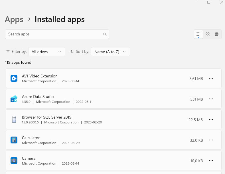 A screenshot of the Add and remove programs window in Windows 11
