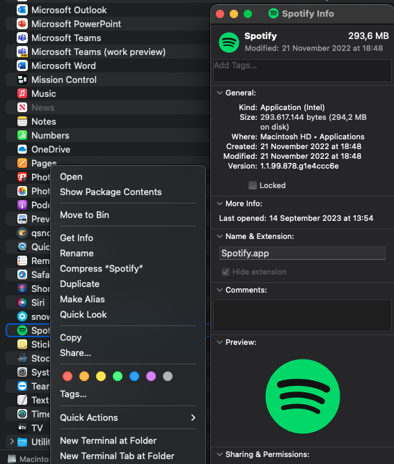 Screenshot of the Info window for applications on MacOS.