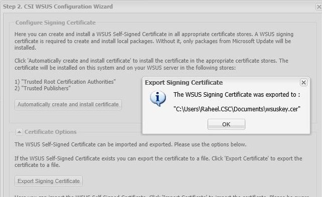Example of exporting the certificate