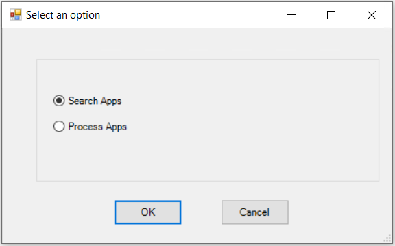 Figure 5: Select an option: to either search for apps or to process the apps