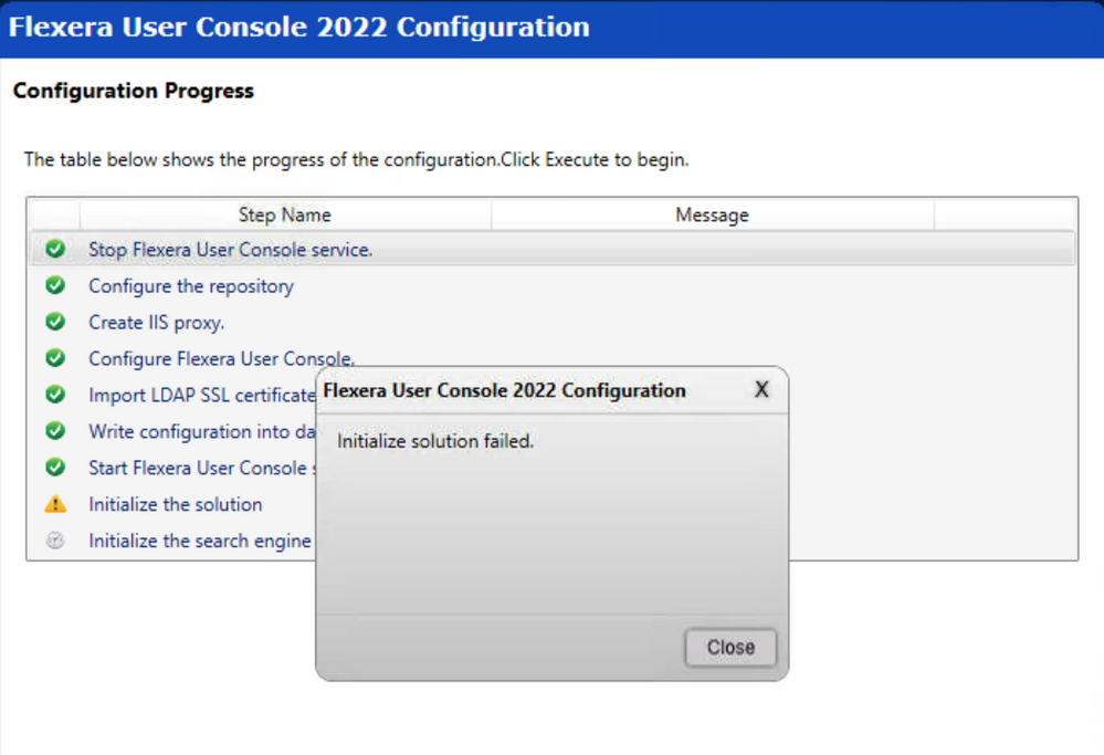 User Console - Initialize solution failed.PNG