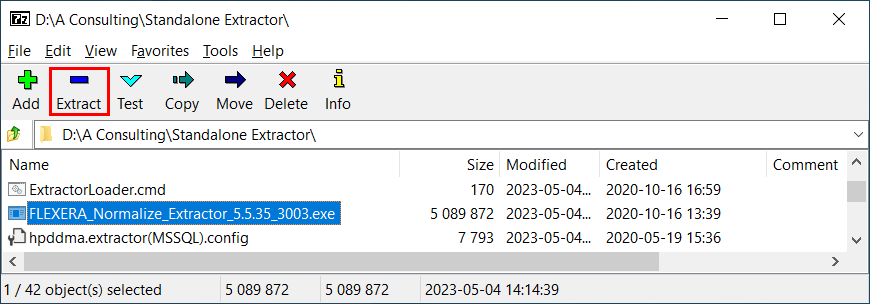 Figure 1: Use the 7-Zip File Manager to extract the files from the self-extracting executable.