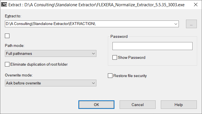Figure 2: Specify the "EXTRACTION" directory where you want to save the files.