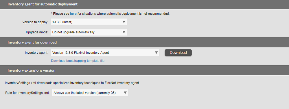 Inventory agent for download section of FNMS