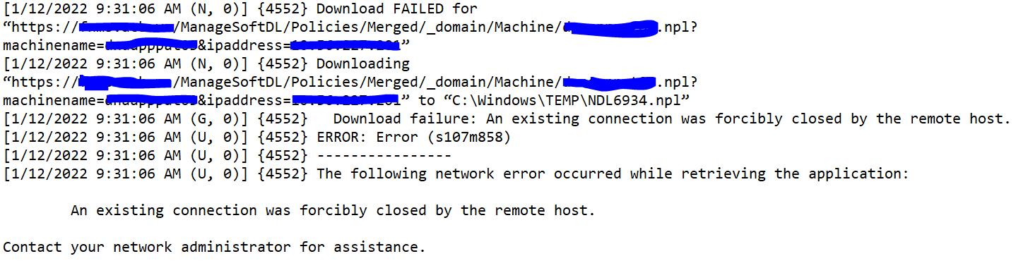 An existing connection was forcibly closed by the remote host